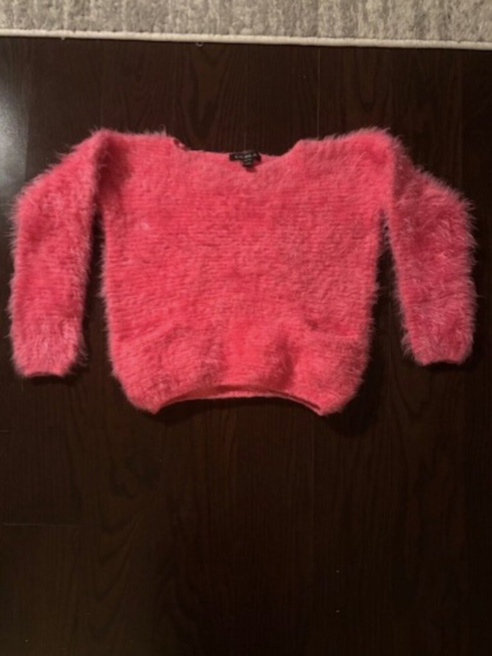 Bright Pink Long-Sleeved Hairy-Knit Cropped Fuzzy Sweater from UK2LA